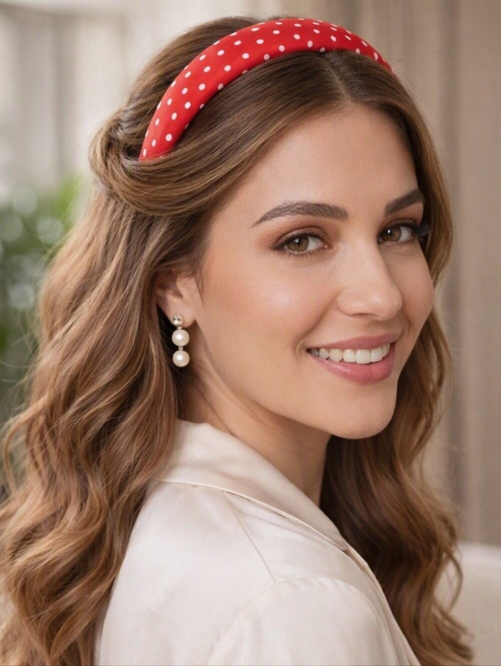 Chic & Sleek Polka Dot Padded Headband in Red & White
